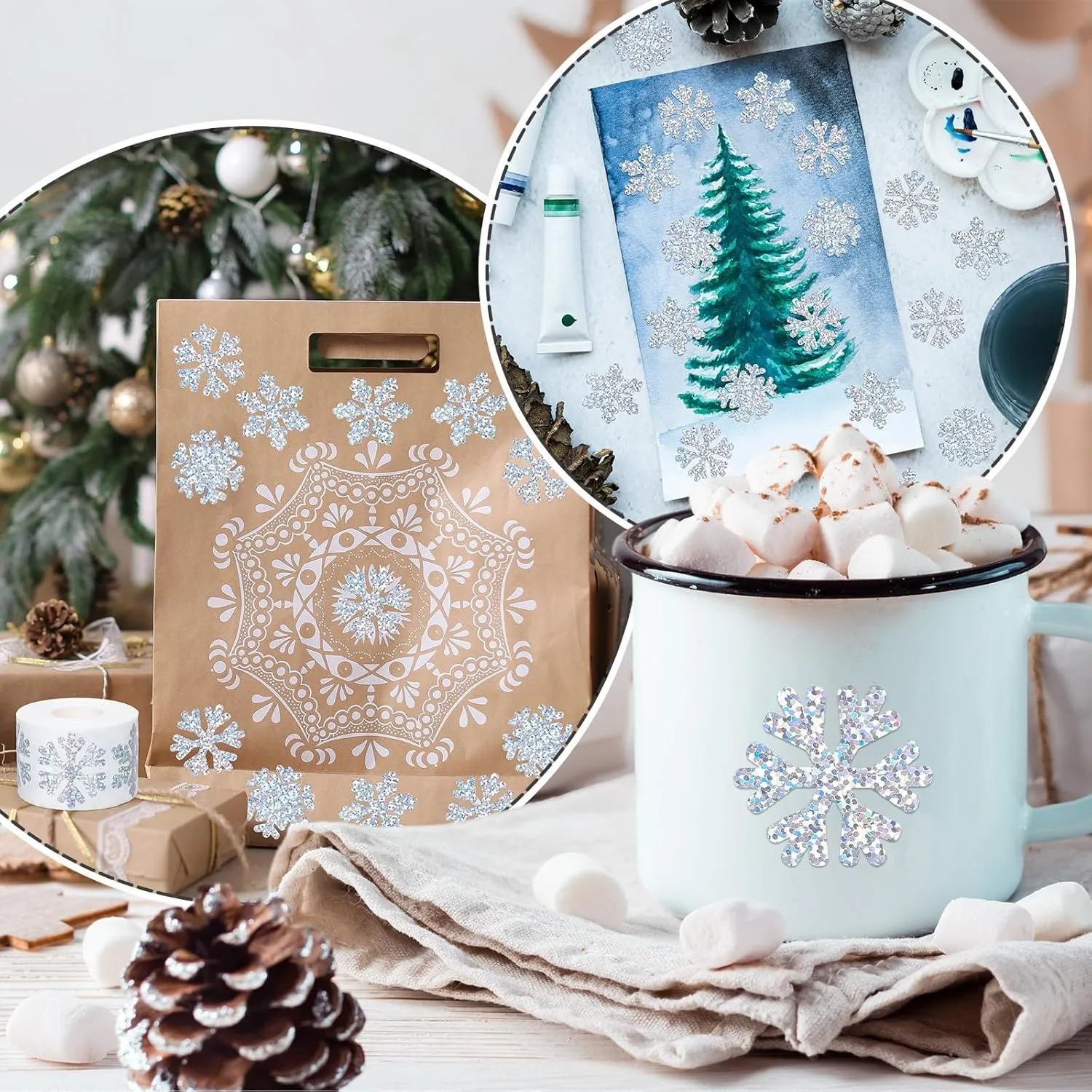 100-500pcs Laser Christmas Snow Stickers Party Christmas Gift Wrapping Label Children Scrapbook Stationery Stickers