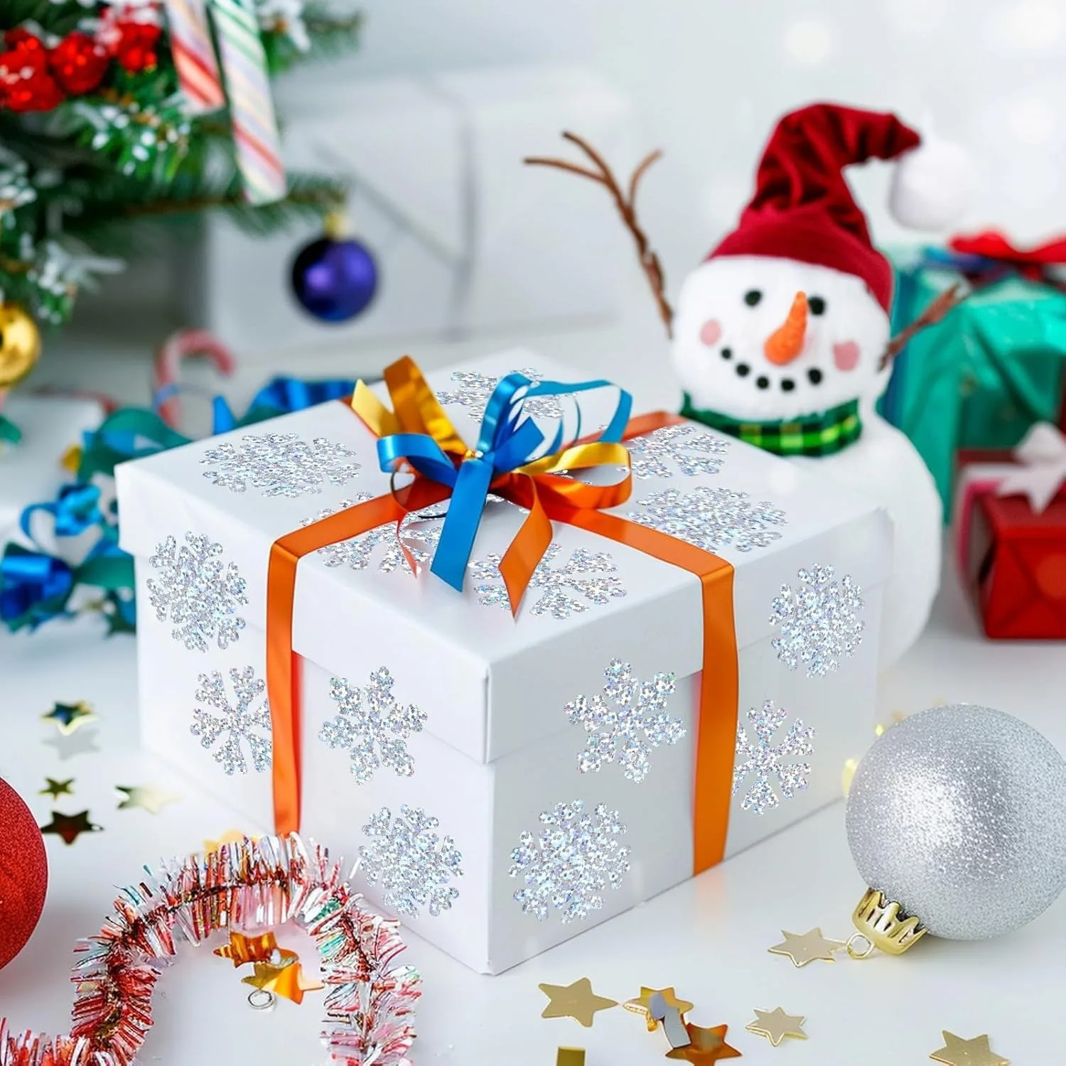 100-500pcs Laser Christmas Snow Stickers Party Christmas Gift Wrapping Label Children Scrapbook Stationery Stickers