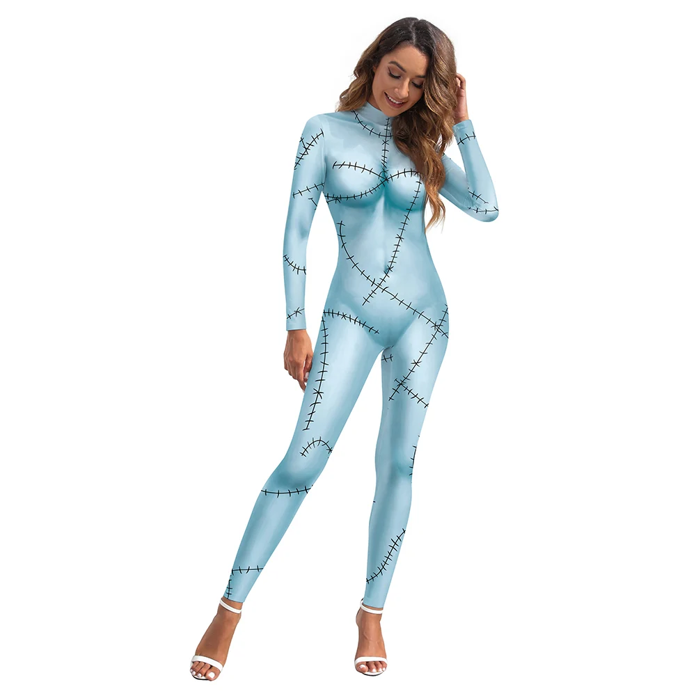 Cosplay Movie Nightmare Christmas Sally Dress Leggings Set Zentai Bodysuits Women Scary Sally Disguise Halloween Party Costume