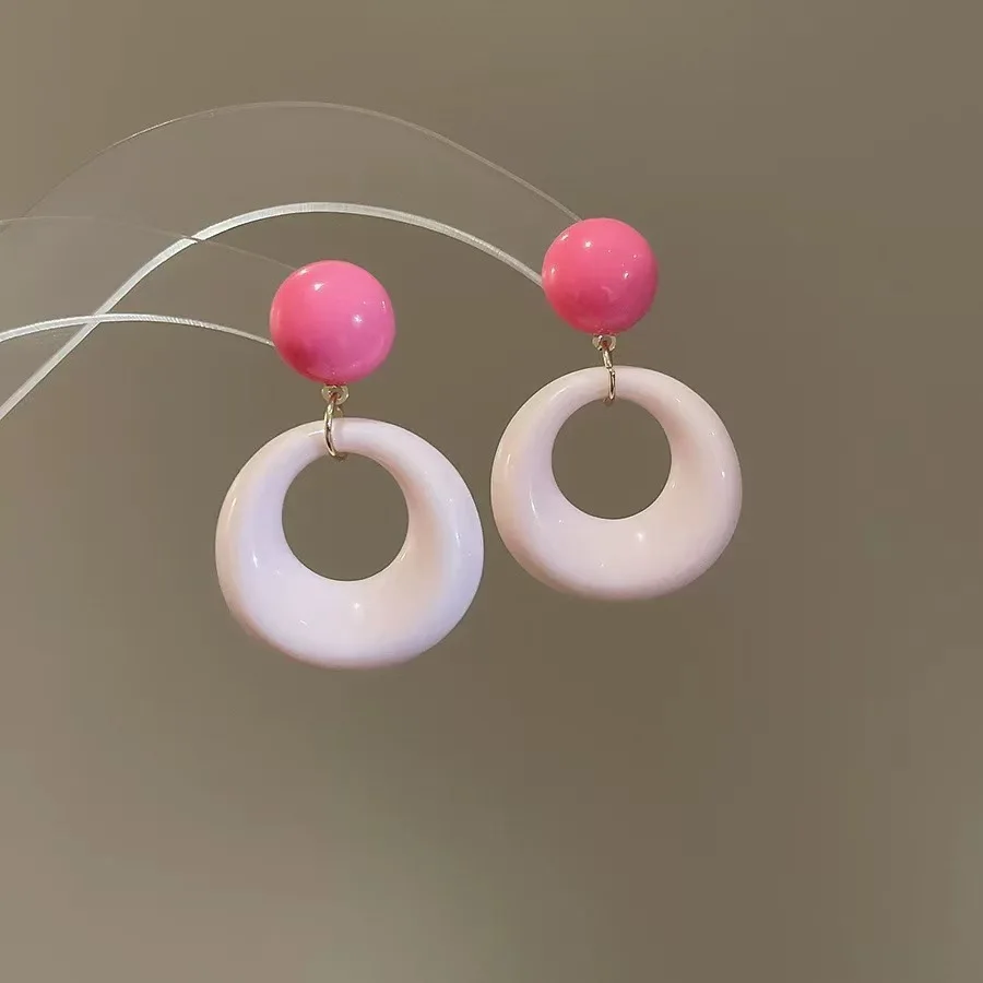 Acrylic Big Circle Round Drop Earrings for Women Irregular Pink Geometric Hollow Jewelry Christmas Girl Friend Gift