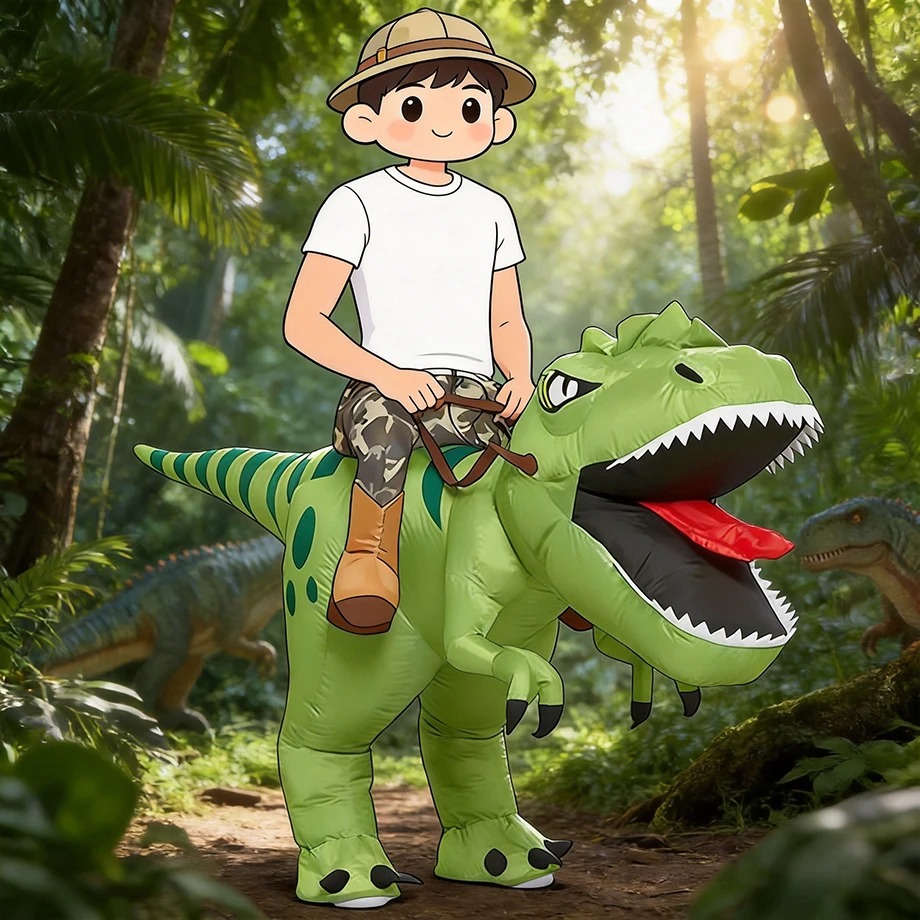 Animal Cartoon Riding T-Rex Inflatable Costume Dinosaur Role Playing Game Christmas Halloween Carnival Birthday Gift