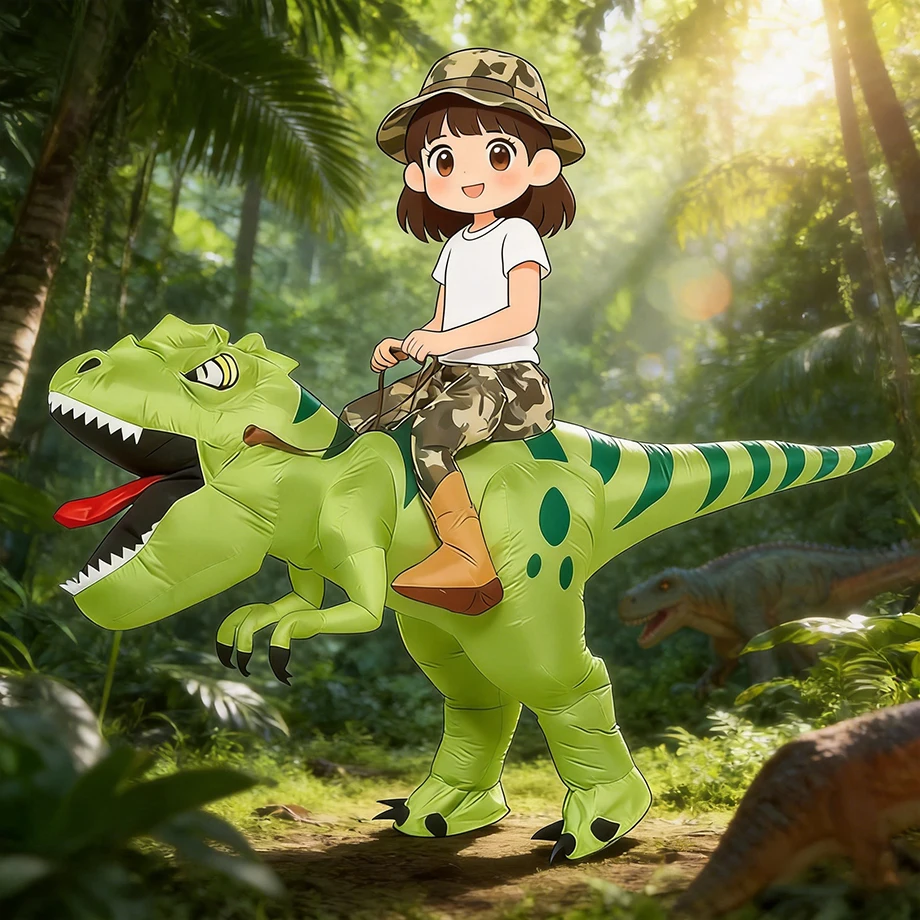 Animal Cartoon Riding T-Rex Inflatable Costume Dinosaur Role Playing Game Christmas Halloween Carnival Birthday Gift
