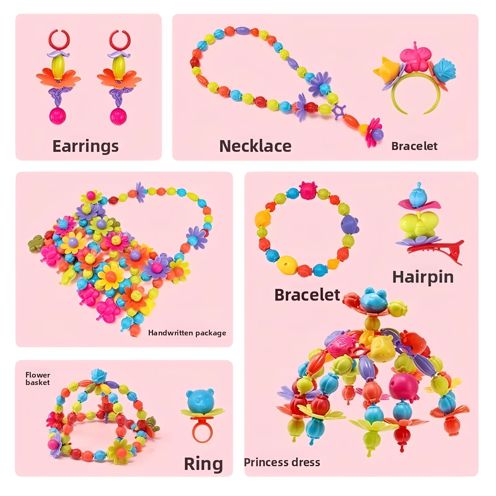 Children's DIY Bead Girl Jewelry Accessory Making Kit, Creative Necklace, Bracelet and Ring DIY Ideal Christmas and Birthday Gif