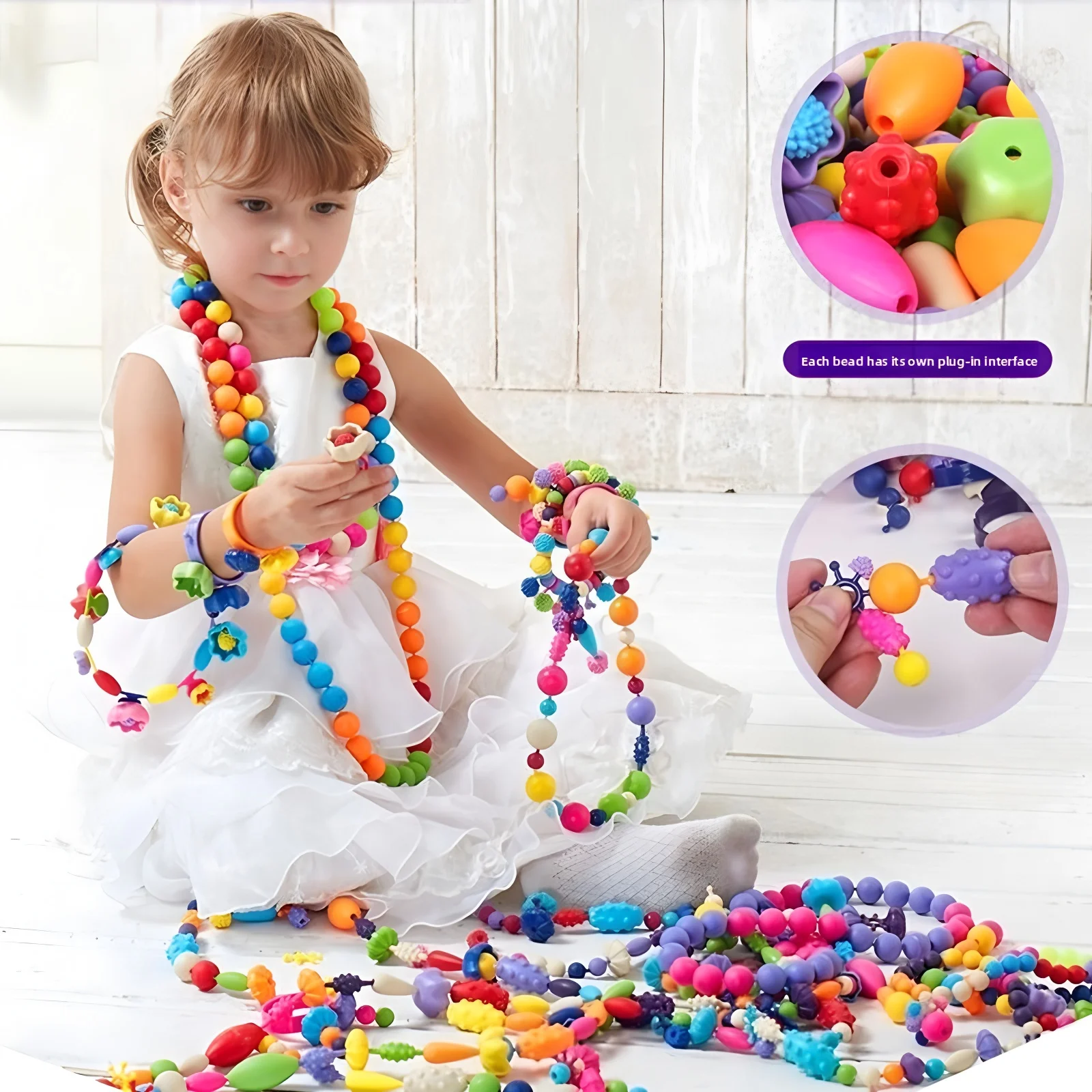 Children's DIY Bead Girl Jewelry Accessory Making Kit, Creative Necklace, Bracelet and Ring DIY Ideal Christmas and Birthday Gif