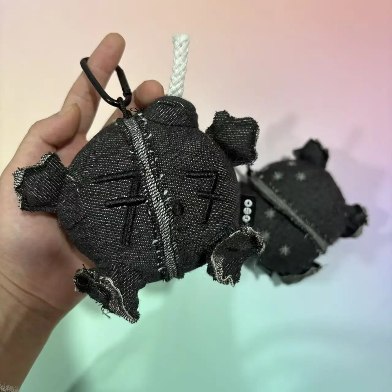 10cm Kawaii In Stock Black Denim Ball Peripheral Plush Keychains Coal Stove Pendant Plush Toy Christmas Birthday Gift For Fans