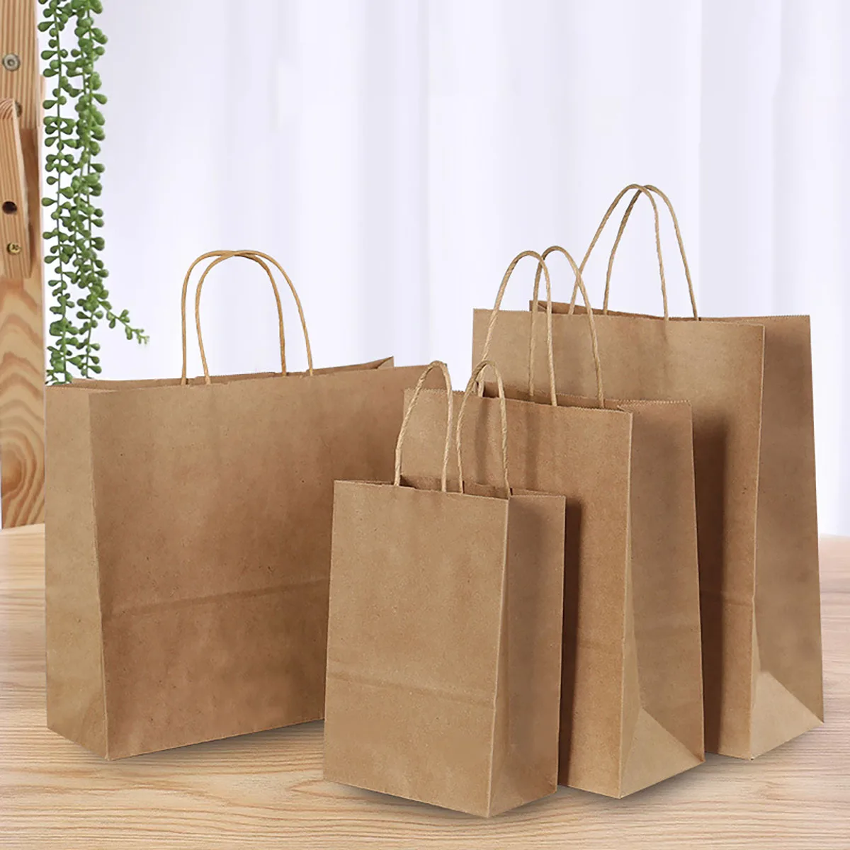 10pcs/lot Kraft Paper Bag with Handles Gift Packing Bags for Store Clothes Wedding Christmas Supplies Handbags Kit