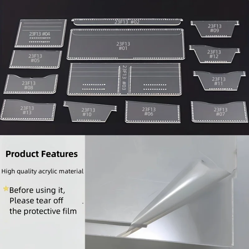 13Pcs/Set Universal Short Clip Wallet Pattern Stencil DIY Leather Sewing Template Kit for Handmade Wallet Making Christmas Gift