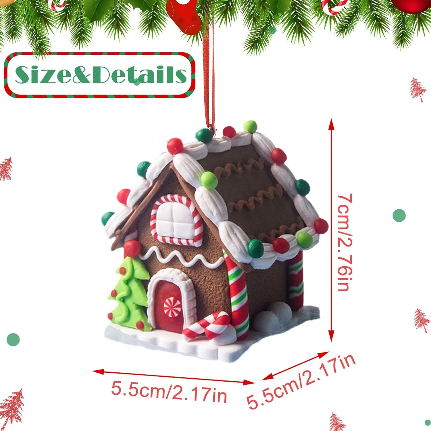 5pcs House Ornaments Holiday Christmas Tree Ornament Set Gingerbread Christmas Decor with Rope Gingerbread House Decor