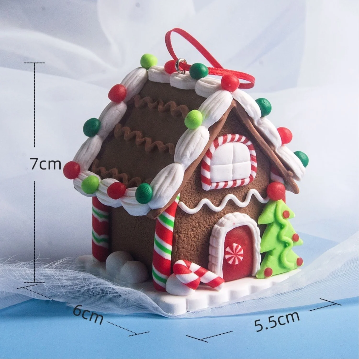 5pcs House Ornaments Holiday Christmas Tree Ornament Set Gingerbread Christmas Decor with Rope Gingerbread House Decor