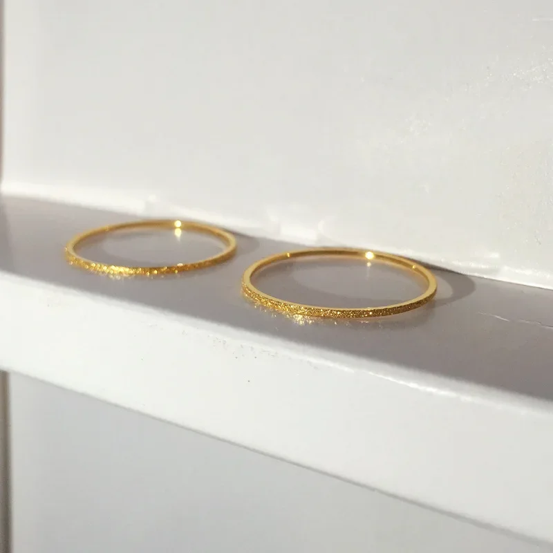 Minimalist Thin Matte Stainless Steel Rings for Women Korean Women's Girls Jewelry Christmas Thin Band Ring Set 18K Gold Plated
