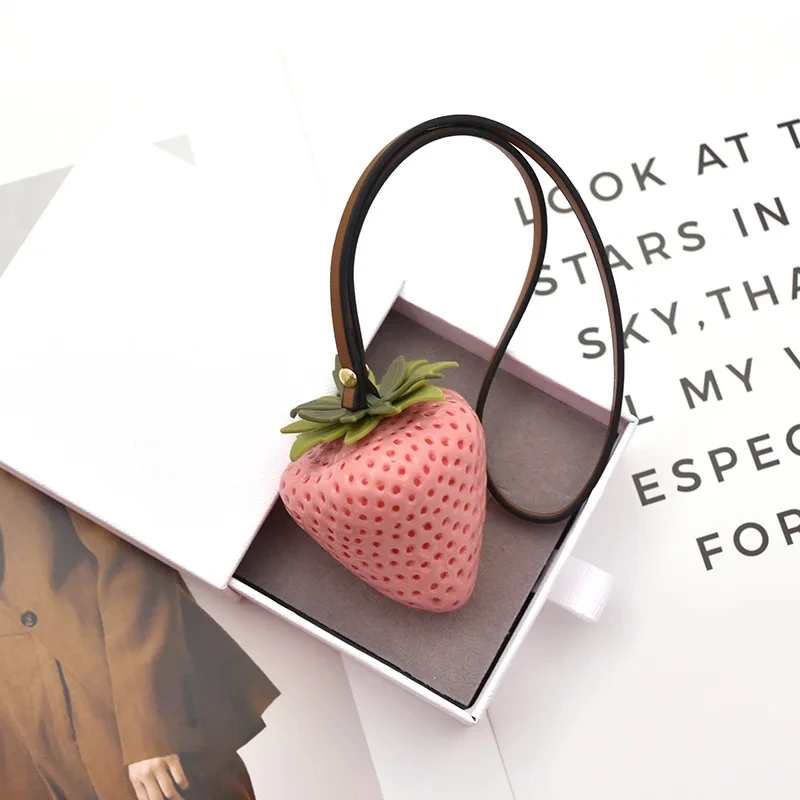 3D Resin Strawberry Bag Charm Cute Keychain Pendant for Phone Lanyard Bag Accessories Jewelry For Christmas