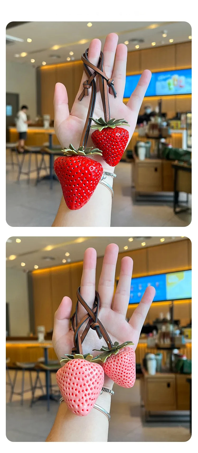 3D Resin Strawberry Bag Charm Cute Keychain Pendant for Phone Lanyard Bag Accessories Jewelry For Christmas