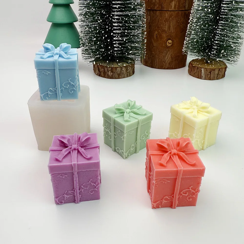 3D Square Gift Box Aromatherapy Candle Silicone Mold Making DIY Christmas Gift Box Decoration Gypsum Resin Mold