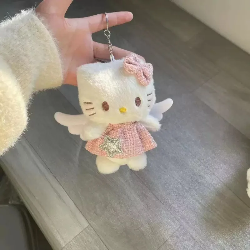 Hello Kitty Sanrio 15Cm Keychain Plush Angel Ins Doll Kawaii Pendant Anime Cartoon Plushie Toy Christmas Gifts For Children