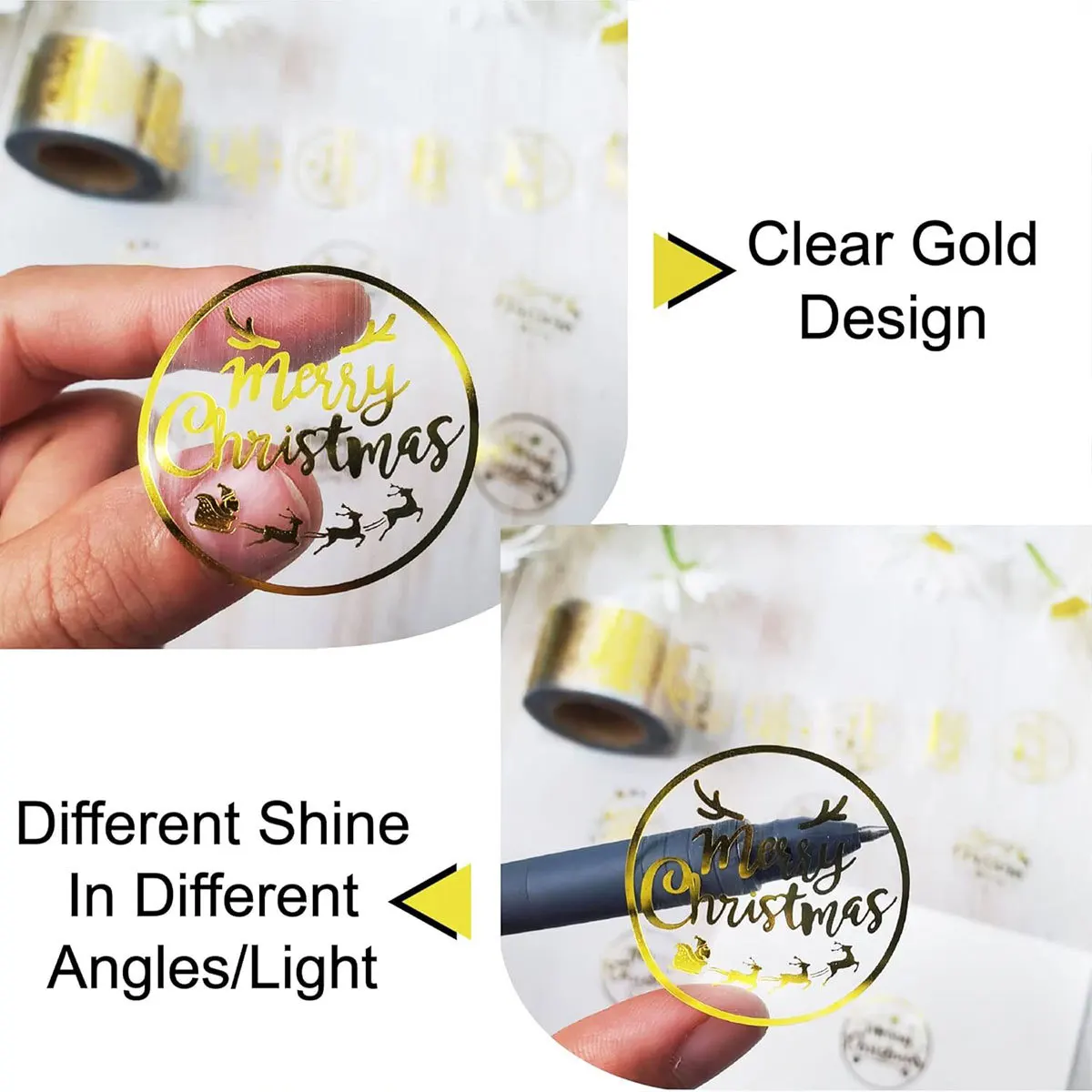 500pcs 1 inch Round Transparent Merry Christmas Stickers Self Adhesive Holiday Stickers For Christmas Decor Wedding Party Cards