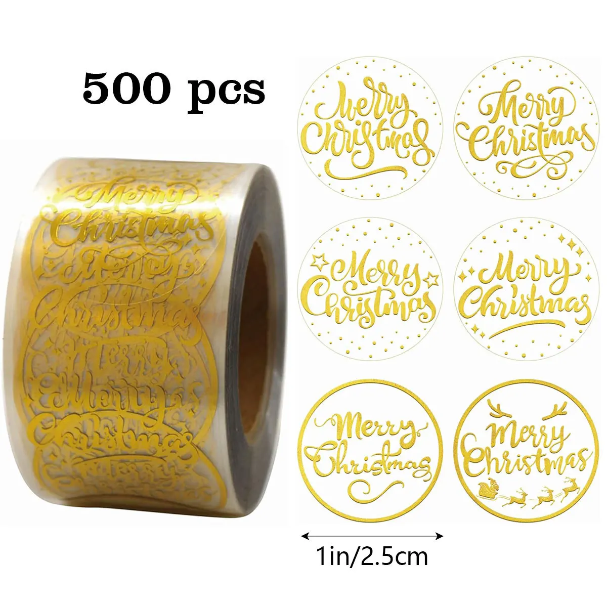 500pcs 1 inch Round Transparent Merry Christmas Stickers Self Adhesive Holiday Stickers For Christmas Decor Wedding Party Cards
