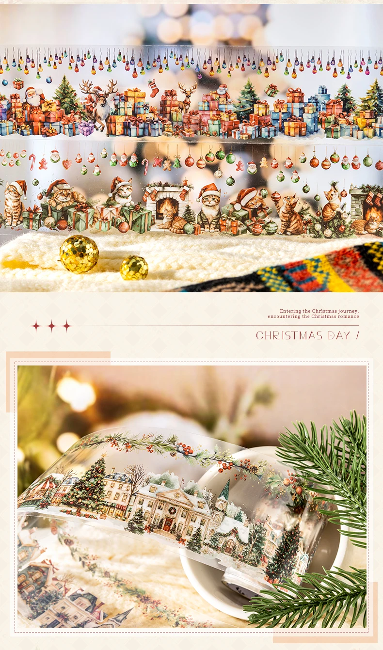 65mm * 2m/roll Christmas Eve Series PET Sticker Creative DIY Handmade Scrapbook Diary Aesthetics Stationery Sticker Masking Tape