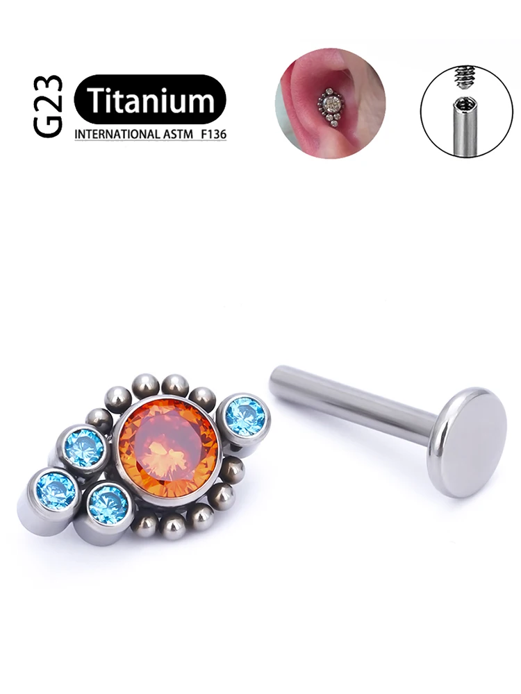 G23 Titanium ASTM F136 Cartilage Ear Studs Zircon Opal Agate Labret Lip Tragus Christmas Gift Piercing Jewelry For Women