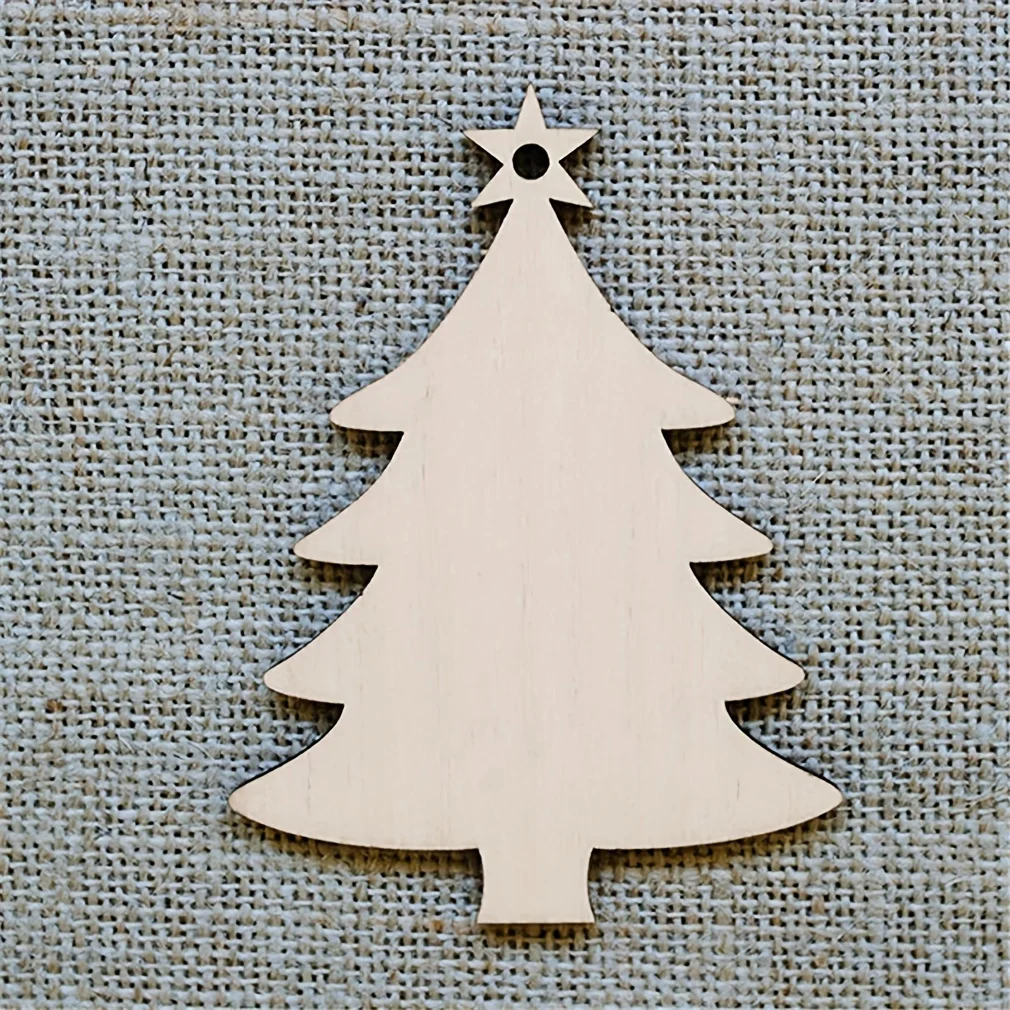 10Pcs Christmas Tree Shape Wooden Crafts Hanging Ornaments Unfinished Christmas Tree Pendant Decoration Wood Slices for Crafts