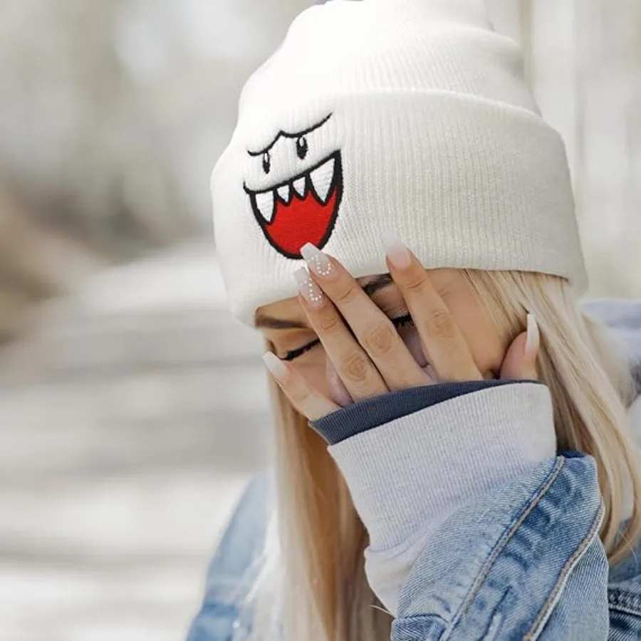 Cozy Happy Face Embroidered Knitted Hat - Cute Warm Winter Hat for Men, the Perfect Christmas Gift