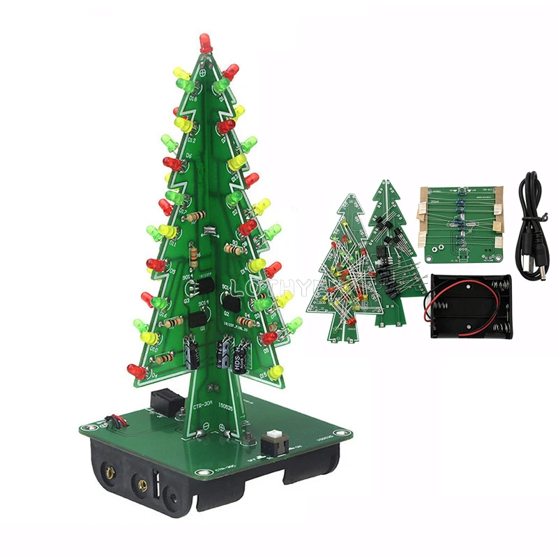 DIY 3D Christmas Tree LED Flash Kits DlY Electronic Kit Soldering Assembly 3 Color / 7 Color Electronic Fun Welding DC 4.5V-5V