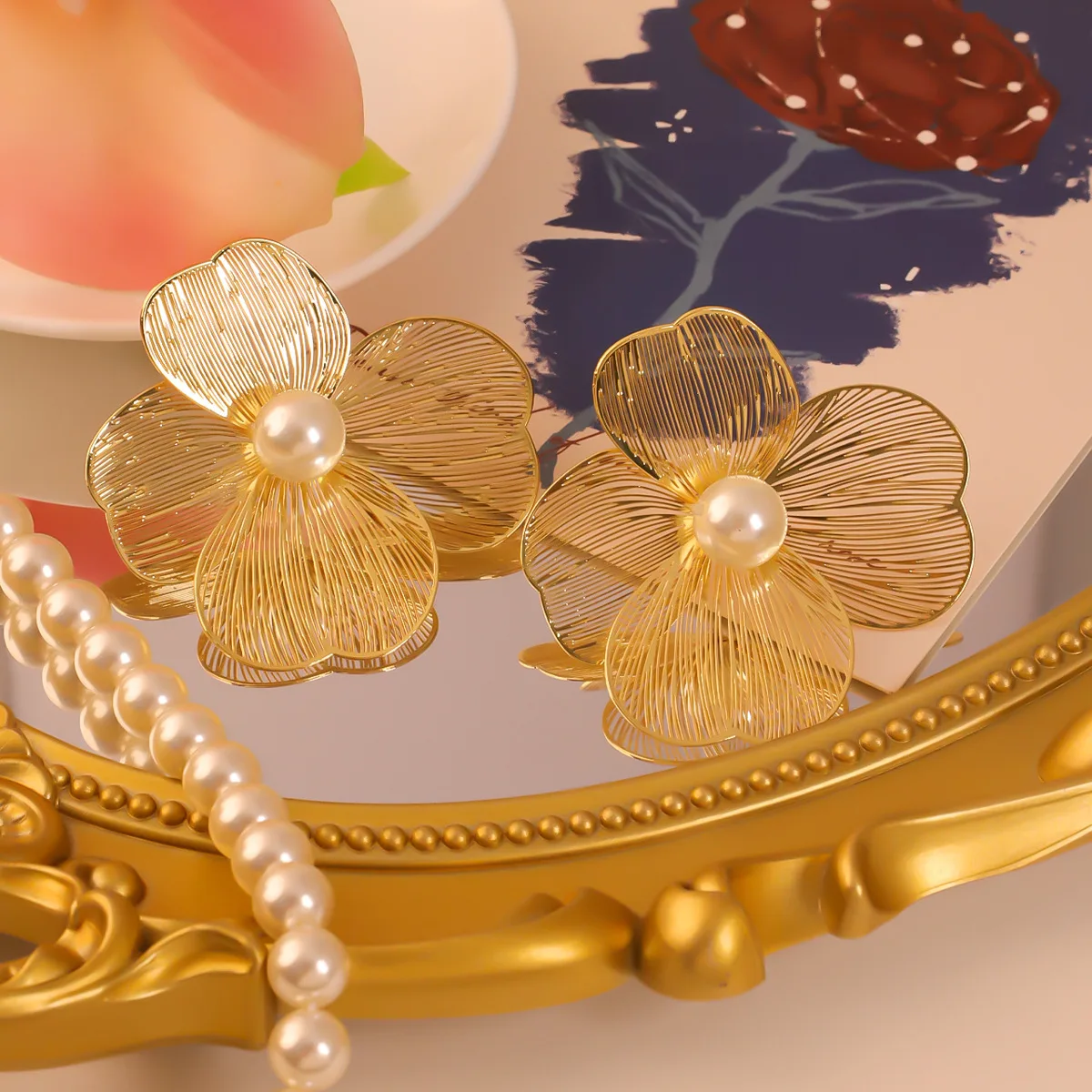 Large Flower Pearl earrings for women luxury design study earrings for women Korean fashion jewelry accessories Christmas gift