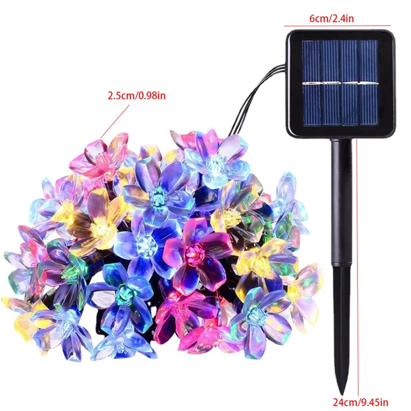 Solar Fairy String Light Sakura Garlands 5/7/12/22M Peach Flower CherryLED Lamp For Wedding Party Garden Christmas Outdoor Decor