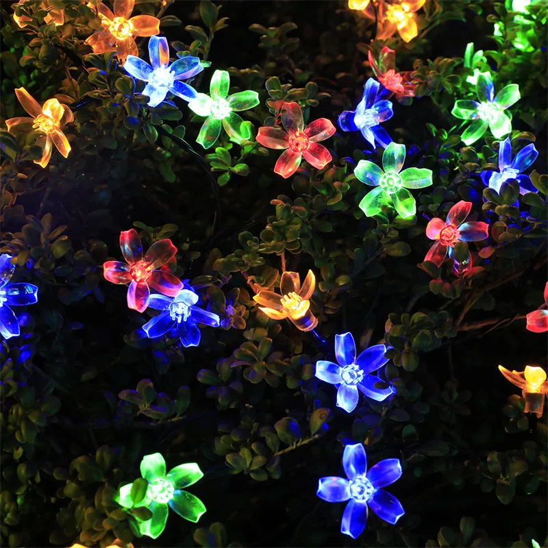 Solar Fairy String Light Sakura Garlands 5/7/12/22M Peach Flower CherryLED Lamp For Wedding Party Garden Christmas Outdoor Decor