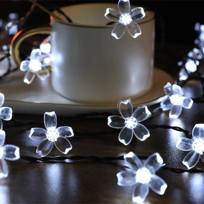 Solar Fairy String Light Sakura Garlands 5/7/12/22M Peach Flower CherryLED Lamp For Wedding Party Garden Christmas Outdoor Decor