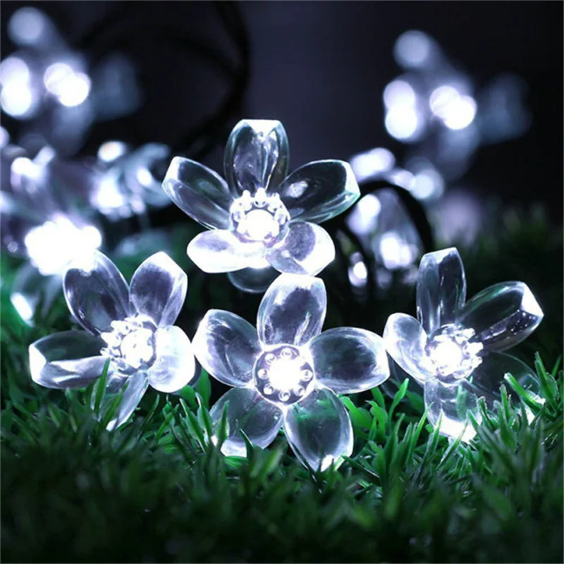 Solar Fairy String Light Sakura Garlands 5/7/12/22M Peach Flower CherryLED Lamp For Wedding Party Garden Christmas Outdoor Decor