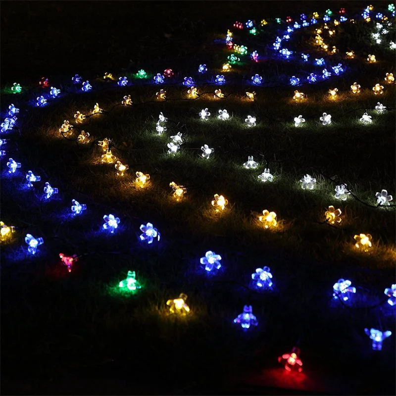 Solar Fairy String Light Sakura Garlands 5/7/12/22M Peach Flower CherryLED Lamp For Wedding Party Garden Christmas Outdoor Decor