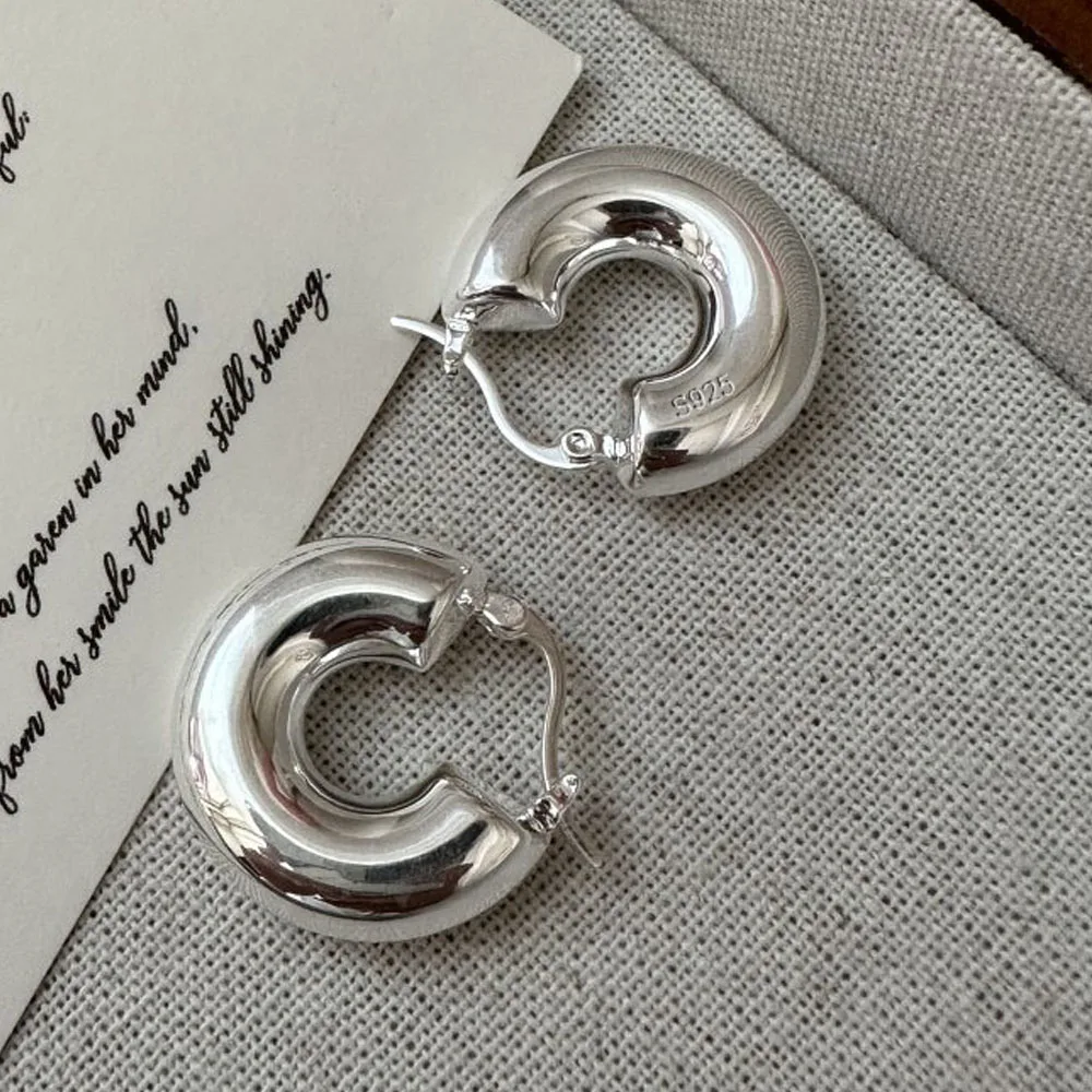 925 Sterling Silver Earrings For Women Trendy Simple Heavy Circle Earring Jewelry Prevent Allergy Party Christmas Accessories