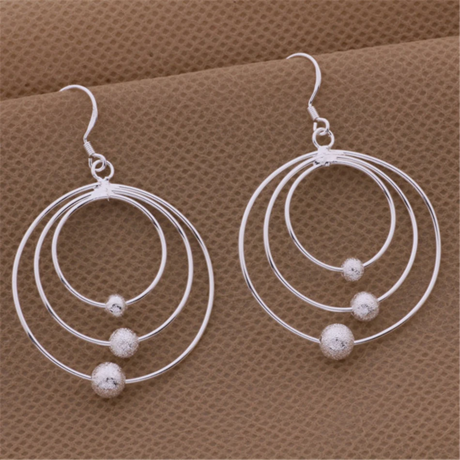 New pure 100% 925 Sterling Silver Earrings for Women Jewelry Three circle beads Christmas Gifts wedding party
