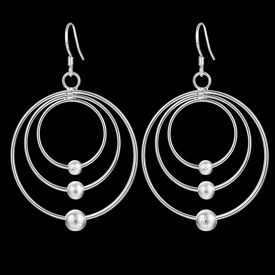 New pure 100% 925 Sterling Silver Earrings for Women Jewelry Three circle beads Christmas Gifts wedding party