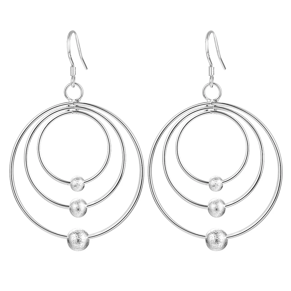 New pure 100% 925 Sterling Silver Earrings for Women Jewelry Three circle beads Christmas Gifts wedding party