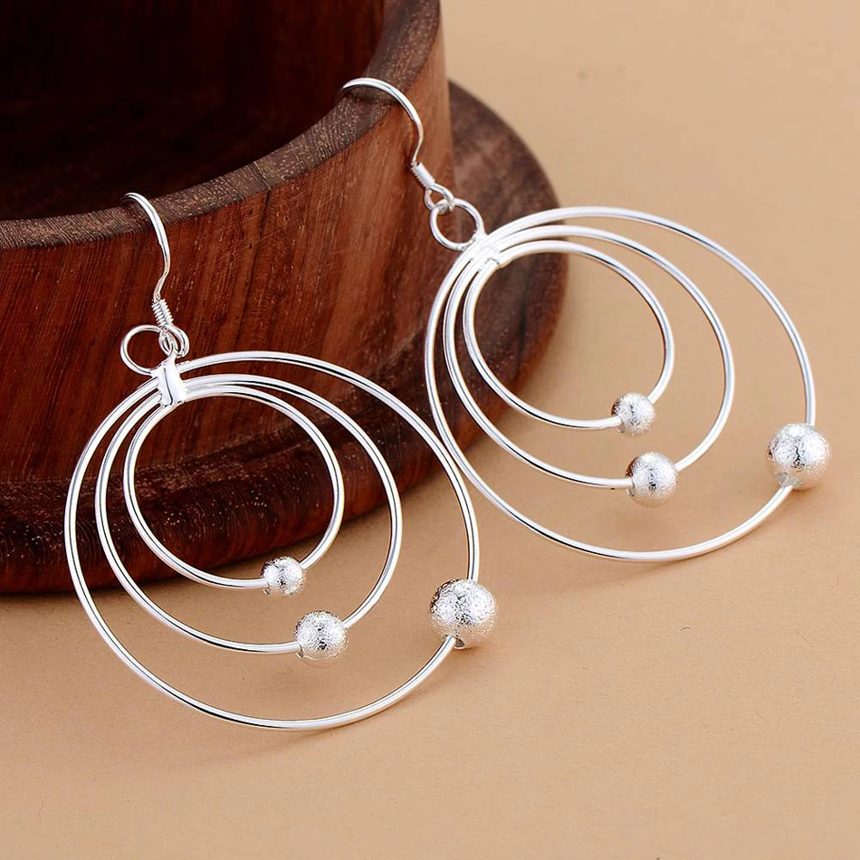 New pure 100% 925 Sterling Silver Earrings for Women Jewelry Three circle beads Christmas Gifts wedding party