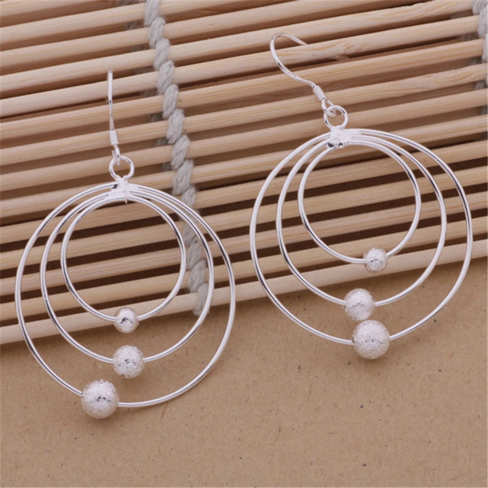 New pure 100% 925 Sterling Silver Earrings for Women Jewelry Three circle beads Christmas Gifts wedding party