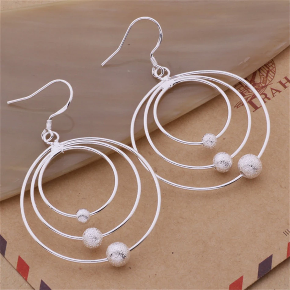 New pure 100% 925 Sterling Silver Earrings for Women Jewelry Three circle beads Christmas Gifts wedding party
