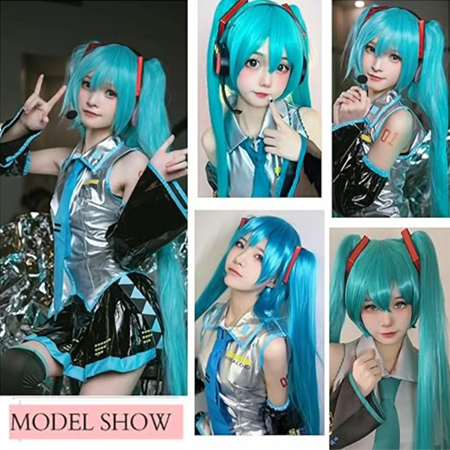 Hatsune Miku Anime Cosplay Wig, 110cm Double Ponytail Synthetic Fiber Wig, Halloween, Christmas