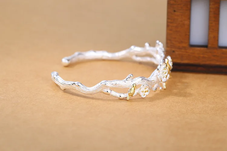 New Arrival Temperament Creative Fashion 925 Sterling Silver Jewelry Bracelets Cute Bird Plum Blossom Christmas Bangles SL044