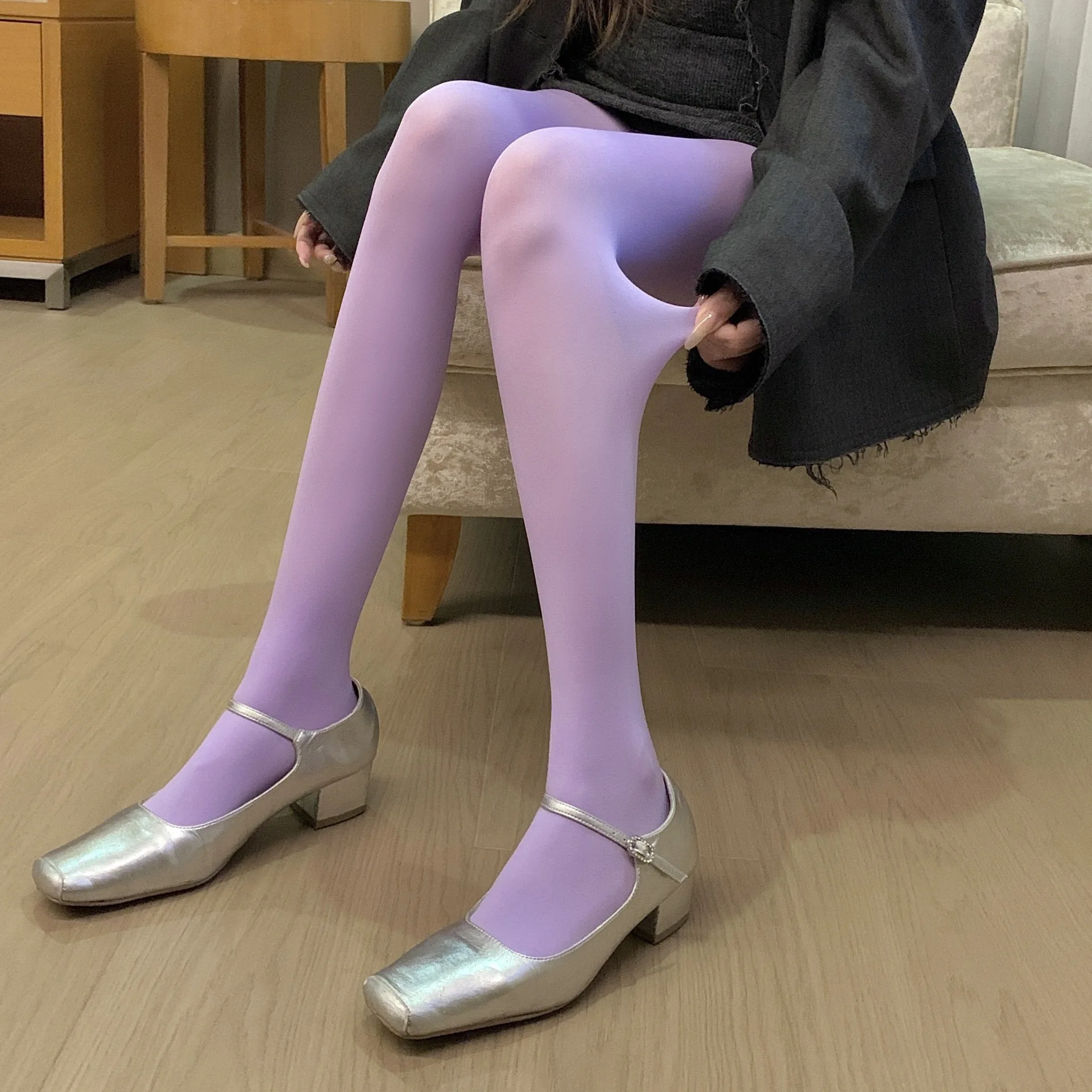Plus Size Women Sexy Long Stockings Candy Color Velvet Pantyhose Halloween Christmas Socks Party Solid Color Jumpsuit Stockings#