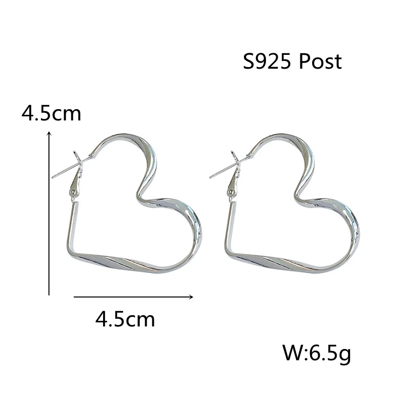 Minimalist Big Heart Hoop Earring for Women Unique Gold Color Wave Loop Ear Statement Party Jewelry LOVE Christmas Gift