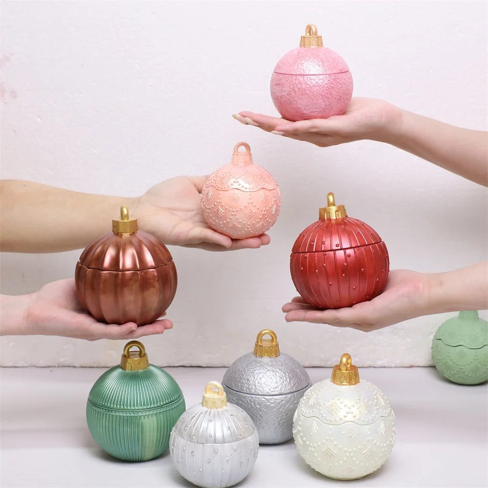 Christmas Twinkle Bauble Candle Jar Silicone Molds for Concrete Jesmonite Cement Reusable Candle Refill Mould DIY Xmas Gifts