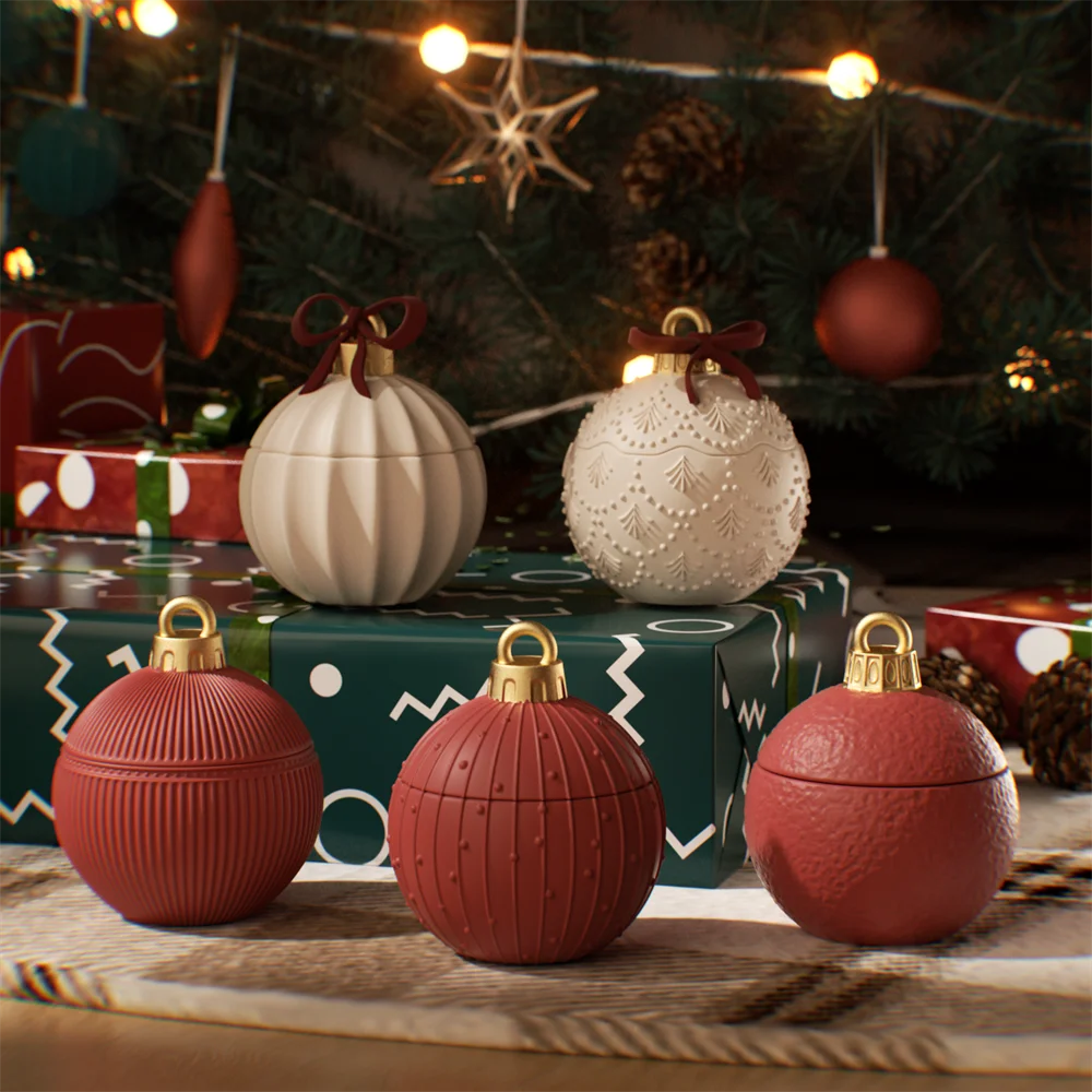 Christmas Twinkle Bauble Candle Jar Silicone Molds for Concrete Jesmonite Cement Reusable Candle Refill Mould DIY Xmas Gifts