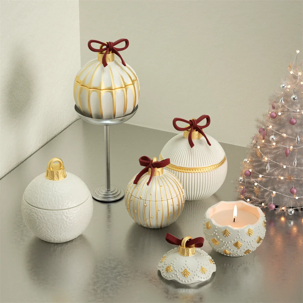 Christmas Twinkle Bauble Candle Jar Silicone Molds for Concrete Jesmonite Cement Reusable Candle Refill Mould DIY Xmas Gifts