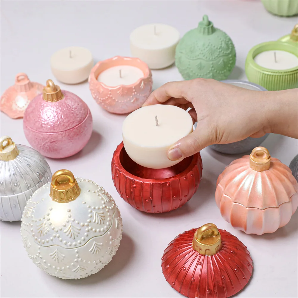 Christmas Twinkle Bauble Candle Jar Silicone Molds for Concrete Jesmonite Cement Reusable Candle Refill Mould DIY Xmas Gifts