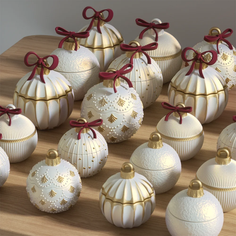 Christmas Twinkle Bauble Candle Jar Silicone Molds for Concrete Jesmonite Cement Reusable Candle Refill Mould DIY Xmas Gifts