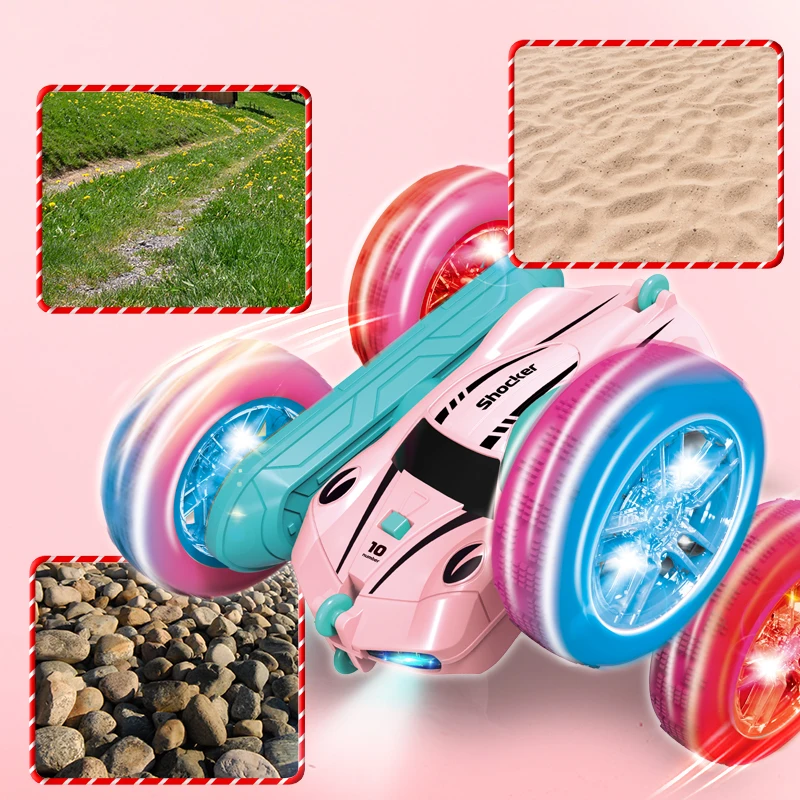 Remote control stunt car Light four-wheel drive double-sided swing arm rolling car Christmas children's toy remote control car