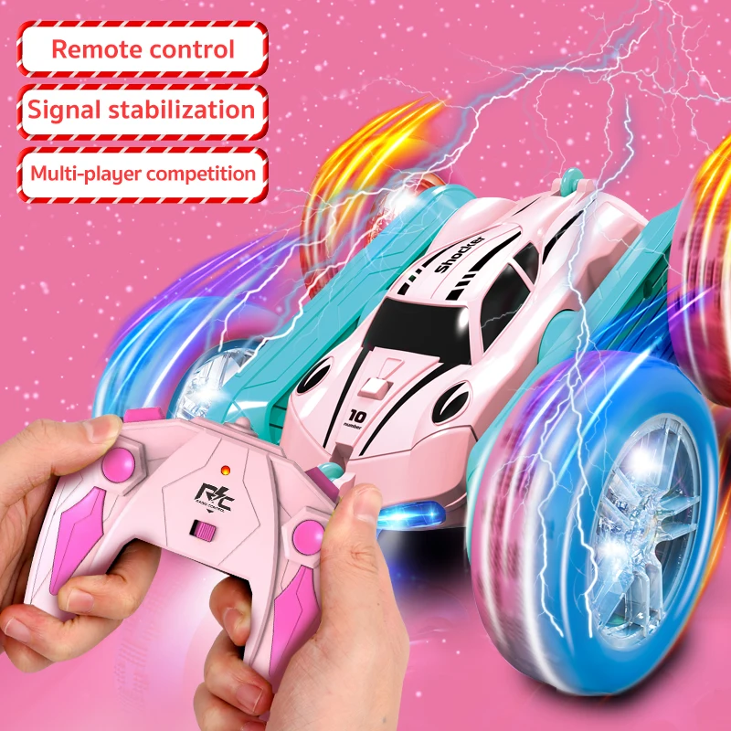 Remote control stunt car Light four-wheel drive double-sided swing arm rolling car Christmas children's toy remote control car