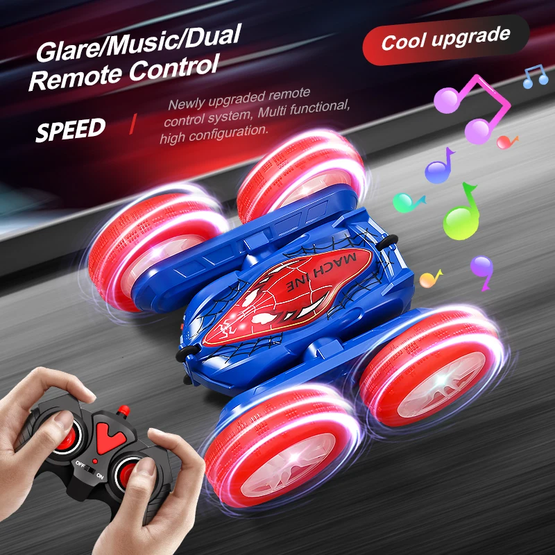 Remote control stunt car Light four-wheel drive double-sided swing arm rolling car Christmas children's toy remote control car